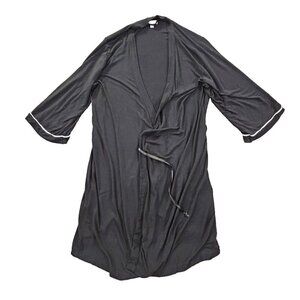 Seeing Stars Ladies Soft And Cozy Black Robe Size Large White Trim Old Money EUC